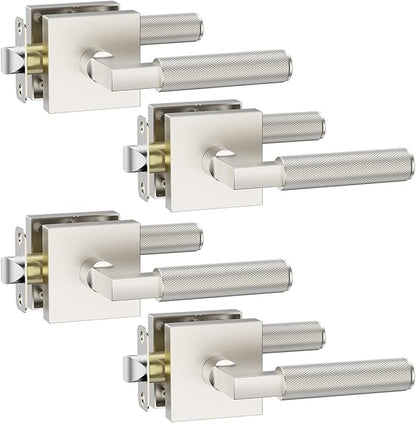Asidrama 4 Pack Brushed Satin Nickel Passage Door Handles, Door Lever with Door Knobs Indoor for Bedroom or Bathroom, Heavy Duty Door Handles Interior with Locks for Left Right Sided Doors