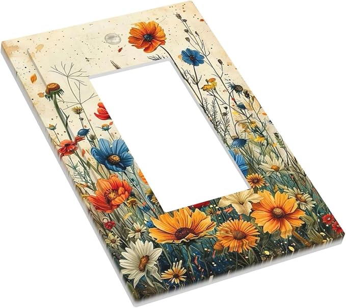 Decorative Outlet Covers Colorful Flowers Wildflowers Plants Orange Yellow Blue 1 Gang Single Rocker Light Switch Cover Plate GFCI Wall Plates Electrical Switch Plate Cover for Home Farmhouse Decor