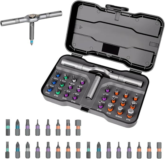 24 in 1 Magnetic Ratchet Screwdriver Set, Multi Bit Screw Driver Set Kit with Precision Bits & Case, Suitable for Home Repairs, DIY Projects, and Electronics (Set B)