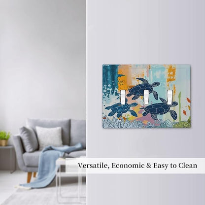 Decorative Switch Plates Colorful Ocean Sea Turtle Marine Life 3 Gang Wall Plate Triple Toggle Light Switch Cover Faceplate Electrical Wall Panels for Kids room Bedroom Decor