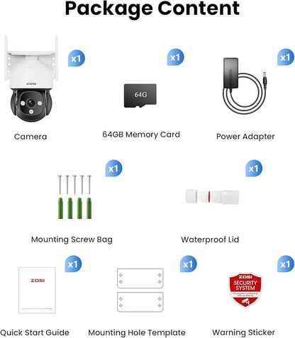 ZOSI C290 4K 8MP UHD Wired WiFi Security Camera Outdoor Indoor, Plug-in Pan/Tilt IP Camera, AI Human Face Vehicle Detection, Auto Tracking, Night Vision, Siren Alarm, 2-Way Audio, 64GB Memory Card