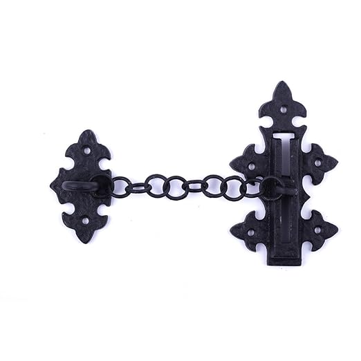 Renovators Supply Manufacturing Black Chain Door Latches Slide Latch Bolt 5" Long Wrought Iron Colonial Chain Type Door Guard Extra Security Rust Resistant Privacy Latches with Hardware Pack of 4