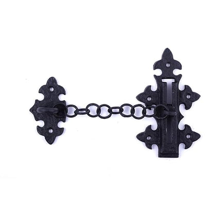Renovators Supply Manufacturing Black Chain Door Latches Slide Latch Bolt 5" Long Wrought Iron Colonial Chain Type Door Guard Extra Security Rust Resistant Privacy Latches with Hardware Pack of 4