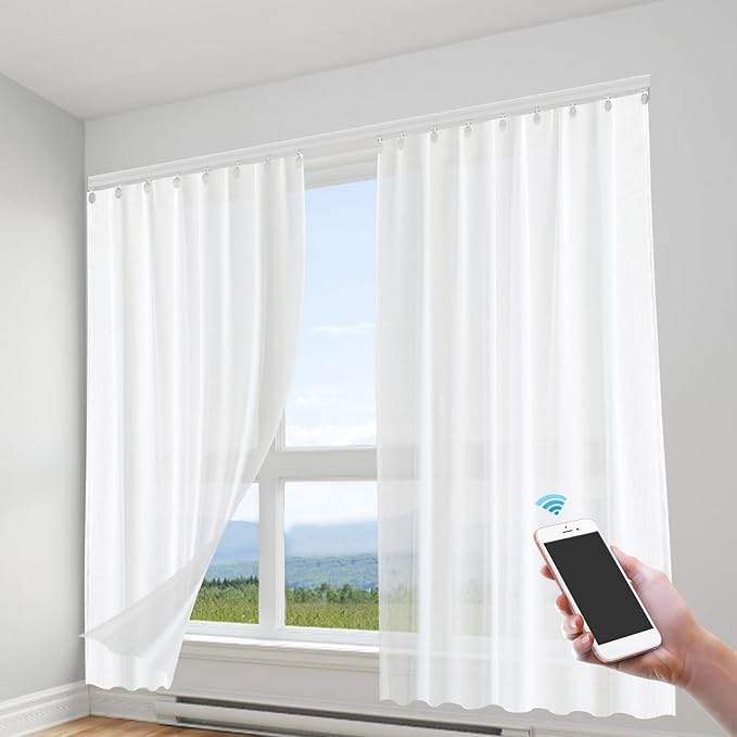 Motorized Curtain Track Celling Smart Curtains System with Remote Control Electric Curtain Rods Rail with Timer&Manual Switching&Limit Device&Touch&Memory Function, 7.08-13.78ft