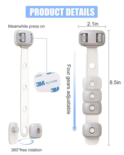 Baby Proofing Child Safety Locks(3 PCS) - Cabinet Locks for Babies,3M Adhesive Cabinet Latches, Multi-Purpose for Fridge Drawers,Ovens Toilet Seats,Trash Can, No Drilling (3 Count)