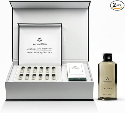 AromaPlan Hotel Scents 24 Knights 5 Fl Oz (148ml) & Sample Set with Top 12 Fragrances -Home Luxury Aroma & Hotel Fragrance Diffuser Oil for Aromatherapy, USA Made
