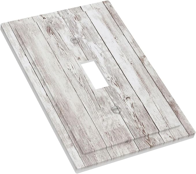 Decorative Light Switch Cover Rustic Vintage White Wood Grain 1 Gang Single Toggle Device Electrical Faceplate Switchplates Decorator Outlet Wall Plate for Farmhouse Home Decor