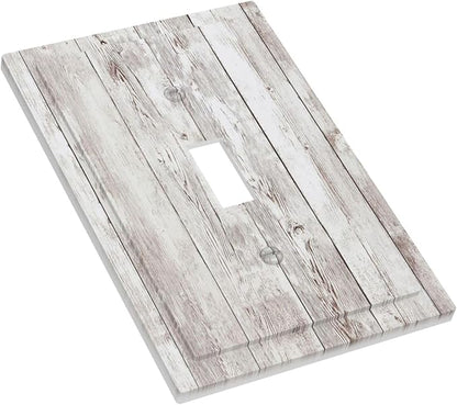 Decorative Light Switch Cover Rustic Vintage White Wood Grain 1 Gang Single Toggle Device Electrical Faceplate Switchplates Decorator Outlet Wall Plate for Farmhouse Home Decor
