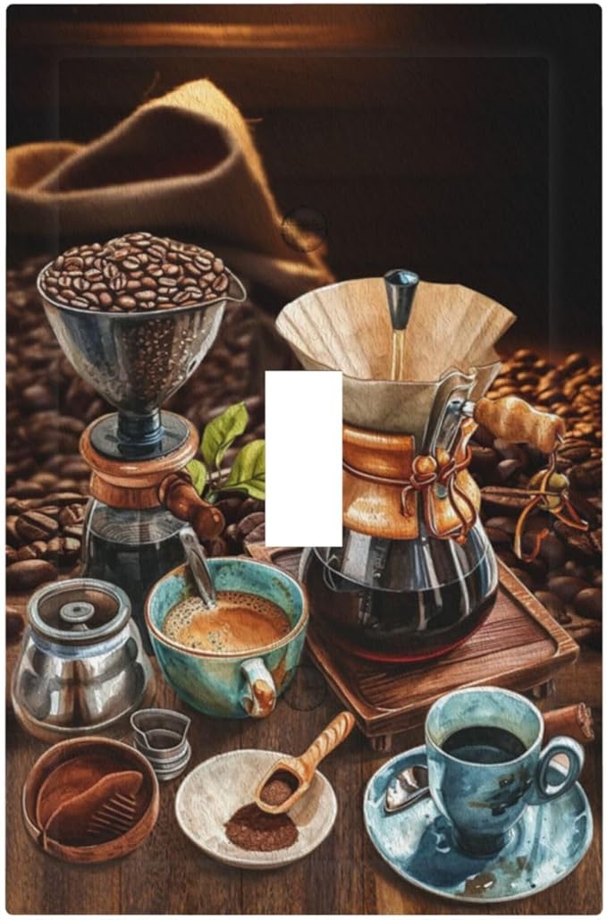 Decorative Light Switch Cover Plate Retro Coffee Maker Beans Cup 1 Gang Wall Plate Oversized Single Toggle Wall Cover Plate Jumbo Electrical Switchplate Faceplate