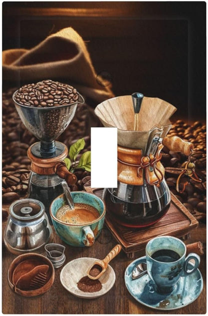 Decorative Light Switch Cover Plate Retro Coffee Maker Beans Cup 1 Gang Wall Plate Oversized Single Toggle Wall Cover Plate Jumbo Electrical Switchplate Faceplate