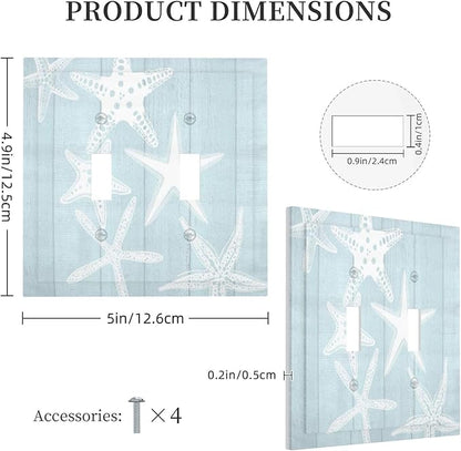 Beach Starfish Vintage Wood Rustic Country Ocean Decorative Switch Plates 2 Gang Double Toggle Outlet Light Switch Cover Wall Plate Electrical Faceplate for Farmhouse Kids Room Decor