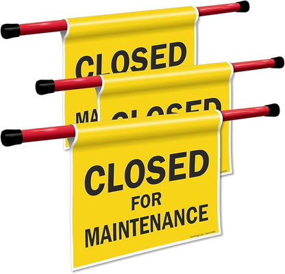 SmartSign 3-Pack 'Closed For Maintenance' Hanging Doorway Barricade Sign, Spring-loaded Adjustable Twist-To-Tighten Aluminum Pole & 11.25" x 18" Vinyl Safety Sign Kit, USA-Made
