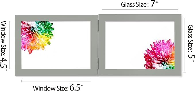 Double 5x7 Horizontal Combo, Grey Wood Picture Frame, 4.5x6.5 Opening Foldable Landscape View Photo Frame on Table-top or Wall