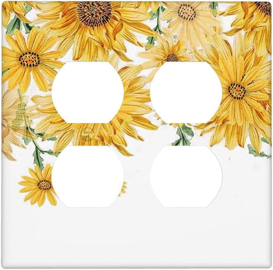 Sunflower Yellow Flowers Floral Outlet Covers 2 Gang Double Duplex Decorative Light Switch Covers Electrical Wallplates Socket Faceplate for Bed Room Living Room Decor