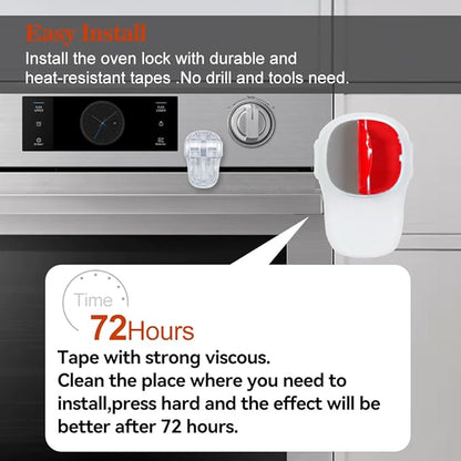 EUDEMON Child Safety Heat-Resistant Oven Door Lock, Oven Front Lock for Kids Easy to Install, Use Adhesive,No Screws or Drill (1 Pack,Clear-White)(Only for Flat Surface)