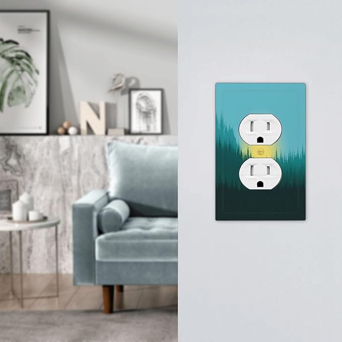 Green Forests And Birds Sun Woodland Outlet Covers 1 Gang Duplex Light Switch Cover Wall Plate Decorative Switch Plates Electrical Receptacle Faceplate for Bedroom Bathroom Decor