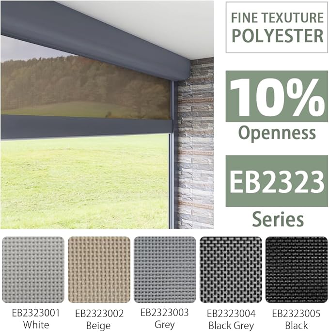 ZSHINE Hard-Wired Outdoor Snow Blocking Weatherproof Motorized Patio Roller Shades Remote Control for Porch Balcony Customized Size (Beige Yellow 10% Openness)