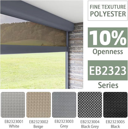 ZSHINE Hard-Wired Outdoor Snow Blocking Weatherproof Motorized Patio Roller Shades Remote Control for Porch Balcony Customized Size (Beige Yellow 10% Openness)