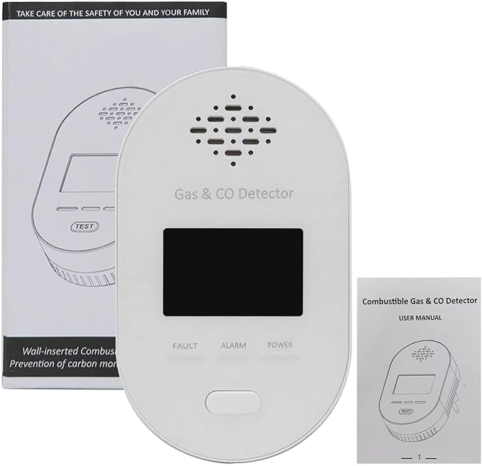 Wall Plug-in Natural Gas & CO Detector, 4-in-1 Portable Combustion Gas Alarm with LCD Display for Indoor Air Quality Monitoring