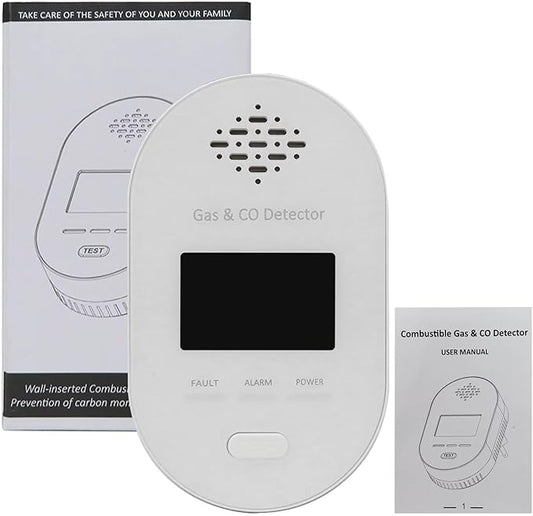 Wall Plug-in Natural Gas & CO Detector, 4-in-1 Portable Combustion Gas Alarm with LCD Display for Indoor Air Quality Monitoring