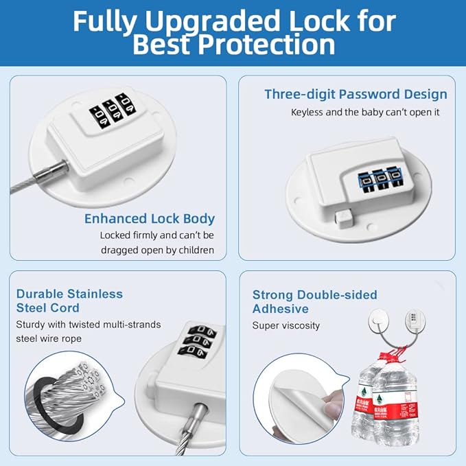 AOSITE Child Proof Fridge Lock, 2-Pack Keyless Digital Combination Lock | No-Drill Adhesive Safety Latches for Freezer & Refrigerator Doors, Prevent Kids Opening (White Refrigerator Lock Combination)