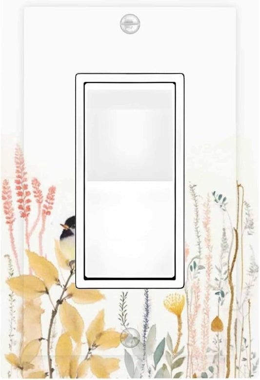 Decorative Outlet Covers Colorful Floral Watercolour Cuddly Bird 1 Gang Single Rocker Light Switch Cover Plate Wall Plates Gfci Faceplate For Bed Room Living Room Decor
