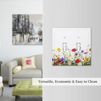 Decorative Switch Plates Colorful Wildflowers Plant Floral Daisy 2 Gang Double Toggle Outlet Light Switch Cover Wall Plate Electrical Faceplate For Bed Room Living Room Decor