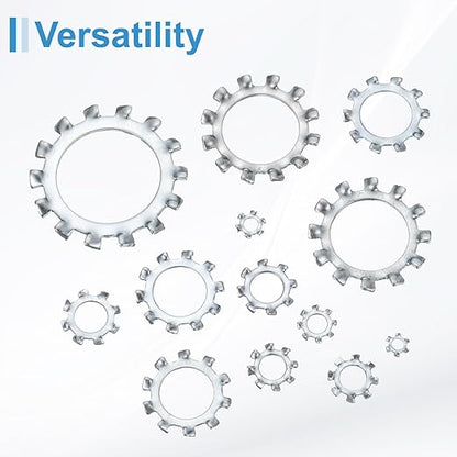 uxcell 100Pcs 10# External Tooth Lock Washer, 304 Stainless Steel Multi-Tooth Star Washer Locking Fastener, Silver Tone