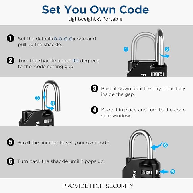 Combination Lock, 4 Digit Combination Padlock for School Gym Sports Locker, Fence, Toolbox, Case, Hasp Cabinet Storage (2 Pack, Light Blue & Black)