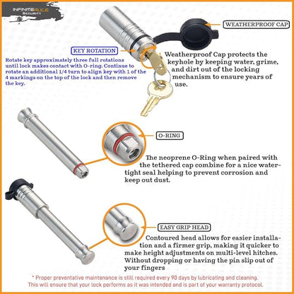 61671 | 3 Pack, Keyed Alike, Receiver Locks for 2" Receiver - Class III & IV