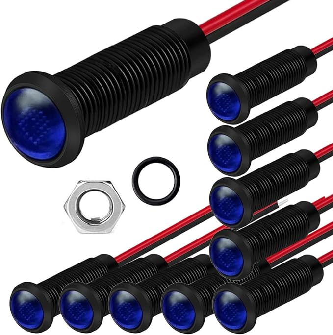 10pcs LED Plastic Indicator Pilot Light AC/DC 12-24V Mounting Hole Size 6mm(Blue)
