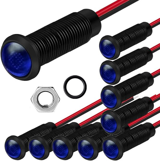 10pcs LED Plastic Indicator Pilot Light AC/DC 12-24V Mounting Hole Size 6mm(Blue)