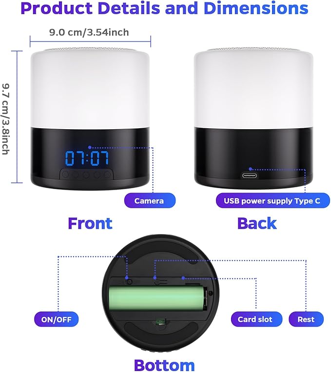 Security Camera Indoor for Home - Bluetooth Speaker - Homekit Camera - 1080P Clock Camera with 160°Rotating Viewing Angle - Night Light - AI Motion Detection