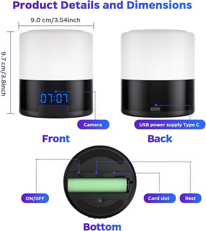 Security Camera Indoor for Home - Bluetooth Speaker - Homekit Camera - 1080P Clock Camera with 160°Rotating Viewing Angle - Night Light - AI Motion Detection
