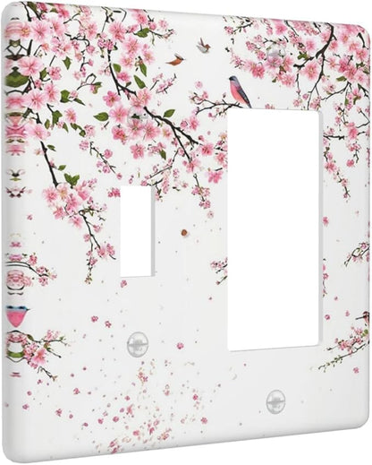 Decorative Outlet Covers Rustic Plum Blossom Pink Flowers 2 Gang Wall Plate Single Toggle 1 Rocker Light Switch Cover Switch Plate Covers Faceplate for Home Bedroom Decor