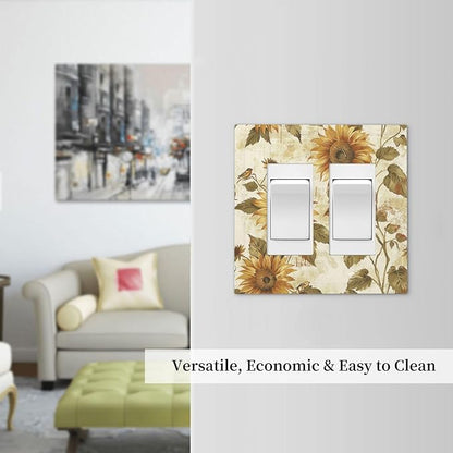 Decorative Outlet Covers Rustic Sunflower Floral Pattern 2 Gang Double GFCI Rocker Electrical Wall Panels Light Switch Cover Plate for Bedroom Cabin Decor