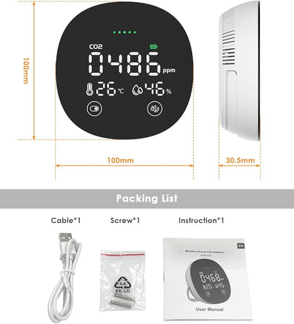 CO2 Monitor, 3 in 1 CO2 Detector Temperature and Humidity Air Quality Monitor Carbon Dioxide Detector for Travel Portable CO2 Tester Indoor Air Quality Monitor for Home School Office