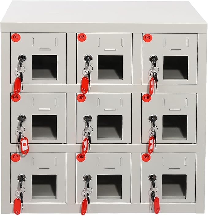 9 Door Cell Phone Locker with Charging Station, Rechargeable Mobile Device Phones Storage Cabinet with Anti-Interlocking Lock for Office Classroom Hotel (9 Slots)