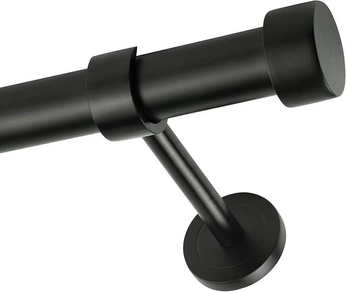 Matte Black Curtain Rod, Adjustable Curtain Rods for Windows 48 to 84 with three Heavy Duty Modern Design Long Brackets included, Matte Black 1 inch Expandable Rod
