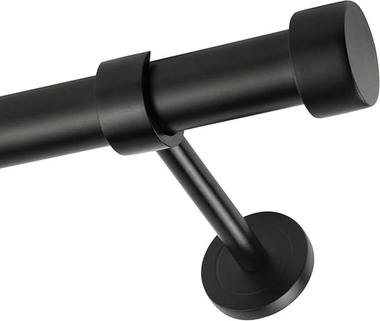 Matte Black Curtain Rod, Adjustable Curtain Rods for Windows 48 to 84 with three Heavy Duty Modern Design Long Brackets included, Matte Black 1 inch Expandable Rod