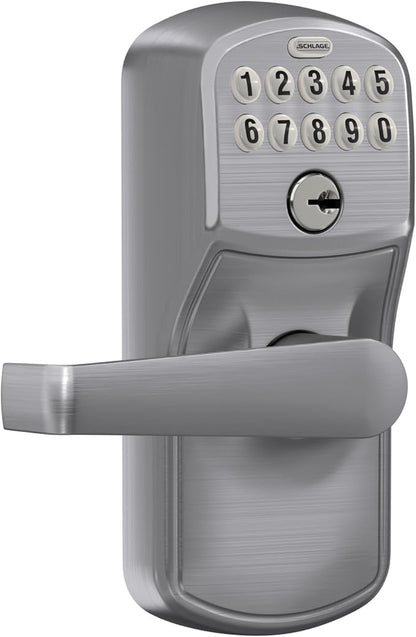 SCHLAGE Brushed Chrome FE595CS V PLY 626 ELA Plymouth Light Commercial Electronic Keypad Lock with Elan Lever(Satin Chrome) (Pack of 2)
