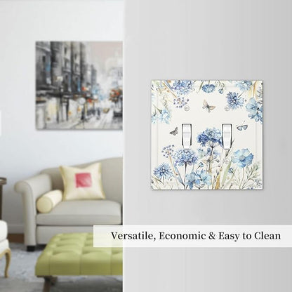 Decorative Switch Plates Blue Floral Hydrangea Plants 2 Gang Double Toggle Wall Plate Outlet Light Switch Cover Electrical Faceplate for Bedroom Home Decor