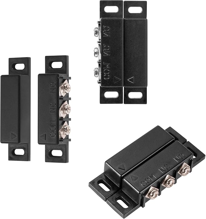 Magnetic Reed Switch Normally Open and Normally Closed NC NO Magnetic Contact Sensor Alarm Magnetic Door Switch,Proximity Switch for Door Alarm, Window Safety, Black,Pack of 2 with 40 Screws
