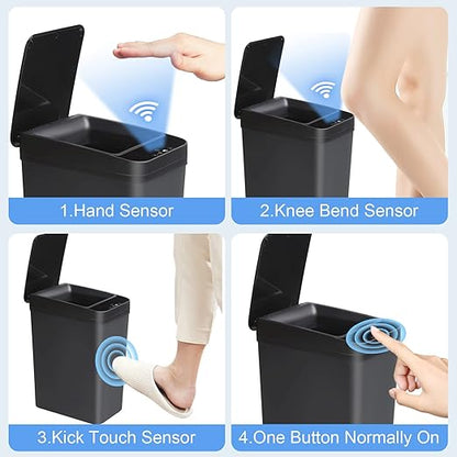 Bathroom Automatic Trash Can 3 Pack 2.2 Gallon Motion Sensor Touchless Small Slim Garbage Can with Lid Smart Electric Narrow Garbage Bin for Bedroom Living Room Office Kitchen (Black)