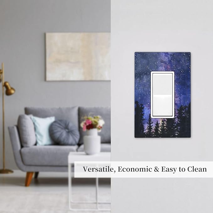Decorative Outlet Covers Dream Milky Way Starry Forest Pine Watercolor Painting 1 Gang Single Rocker Light Switch Cover Plate Wall Plates GFCI Faceplate for Bedroom Home Decor