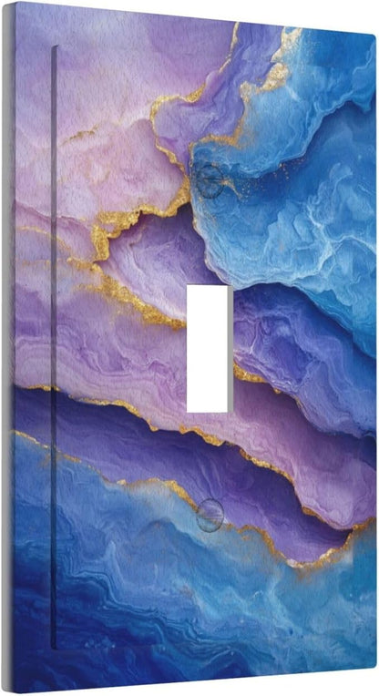 Decorative Light Switch Plate Covers Abstract Blue Purple Gold Marble Texture 1 Gang Light Switch Cover Plate Single Toggle Wall Plate Outlet Covers Faceplate for Bathroon Kitchen Decor