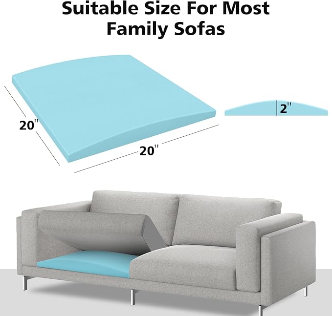 Couch Cushions Support for Sagging Seat 20"X 20"Insert pads Supports Board Sofa Furniture seat Cushion Under Sag Repair, Curved High Density Foam Replacement for Sectional Loveseat Chair Blue Set of 2