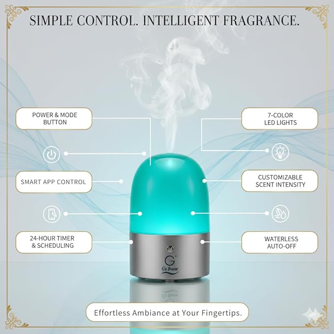 G's Breeze Smart Aroma Diffuser with Refill – Bluetooth & Wi-Fi App Control, LED Lighting, Adjustable Intensity, Long-Lasting Sweet Tropical Fruity Fragrance for Home or Office - Pina Colada