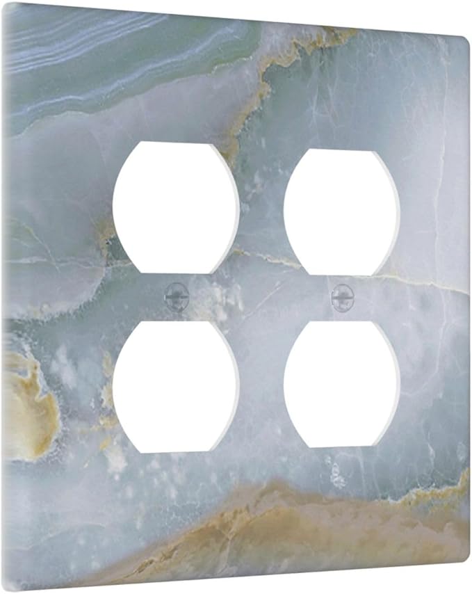 Outlet Covers Colored Art Marble Golden Line 2 Gang Double Duplex Decorative Light Switch Covers Electrical Wallplates Socket Faceplate For Bathroom Kitchen Decor