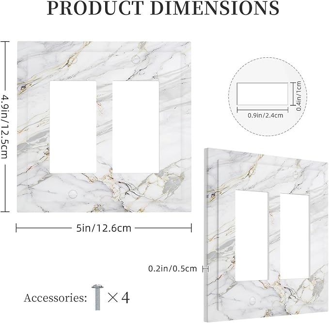 Decorative Outlet Covers Gray Gold Marble Abstract Modern Luxury 2 Gang Double Rocker Light Switch Cover Plate Electrical Switch Plate Cover Decorate GFCI Wall Plate for Bedroom Home Decor